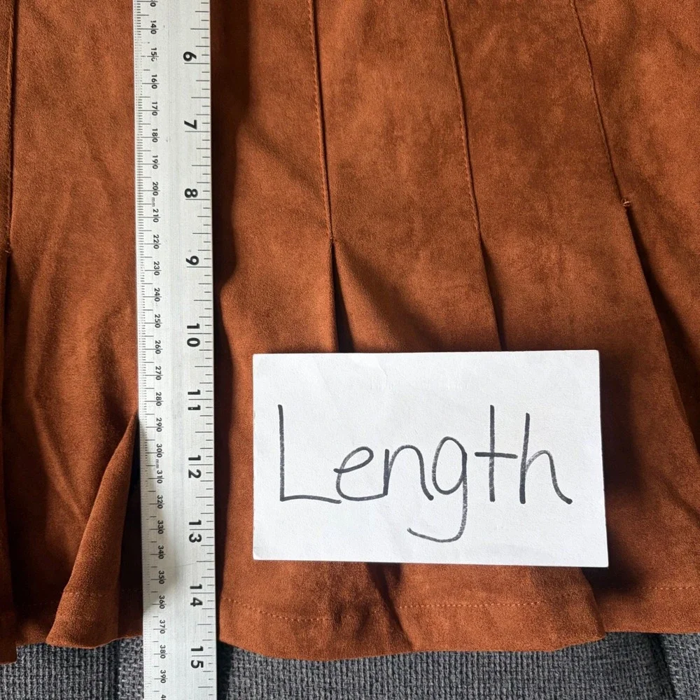 NEW Jacquie the Label Mini Skirt Faux Suede Brown Pleated Buckle Western Cowgirl